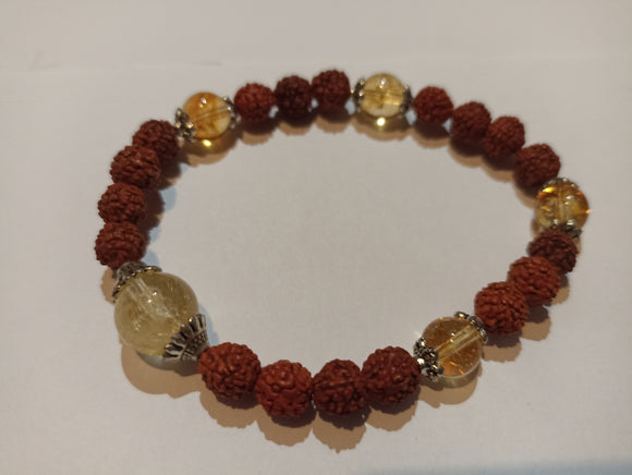 Citrine Gemstone & Rudraksha Wrist Mala-Bracelet