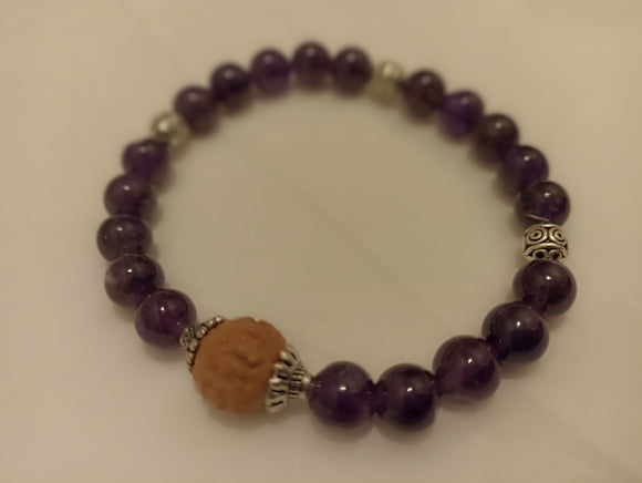 Amethyst Bracelet with Single Rudraksha